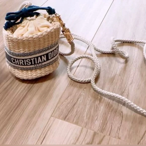 Dior Beige and Navy Mini straw Bag - Picture 7 of 8